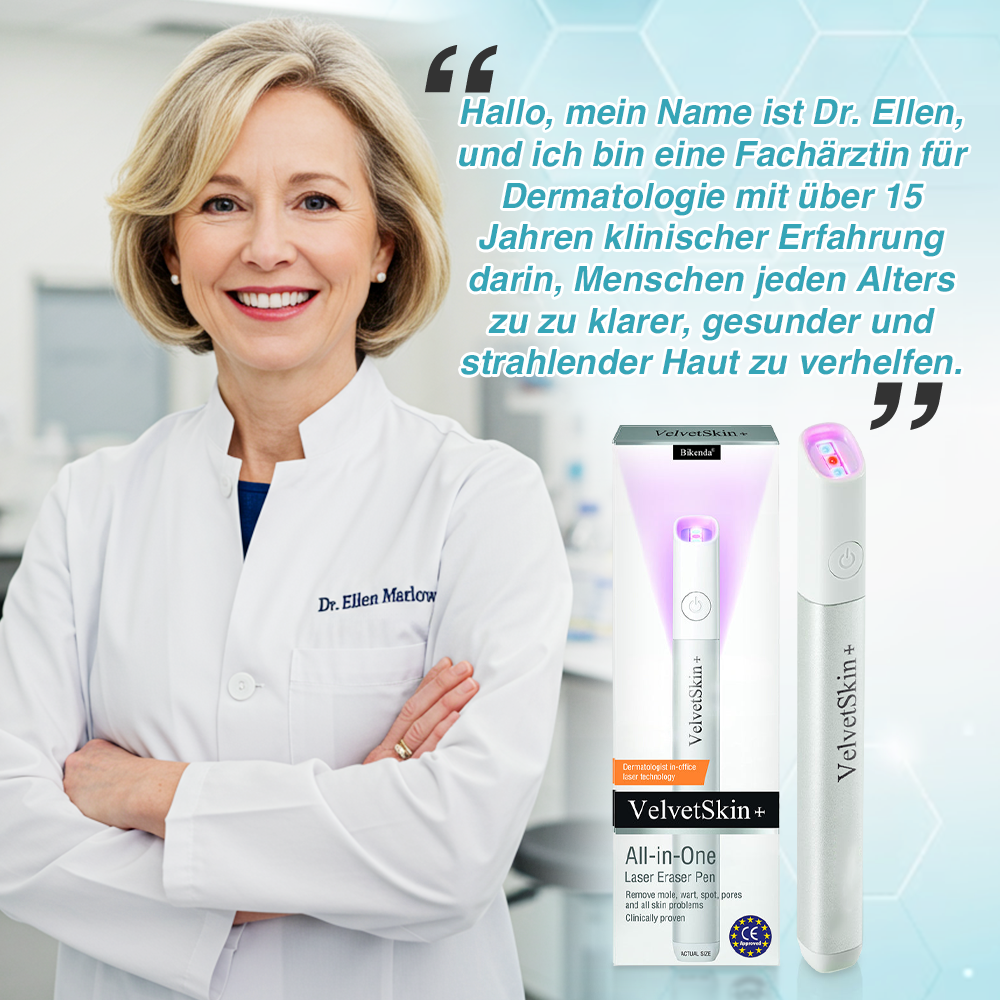 🇩🇪Bikenda® VelvetSkin+ All-in-One Laser Eraser Pen (mit CO₂-Lasertechnologie - entfernt effektiv Muttermale, Warzen, Hautanhängsel, Pigmentflecken und andere Hautunreinheiten)