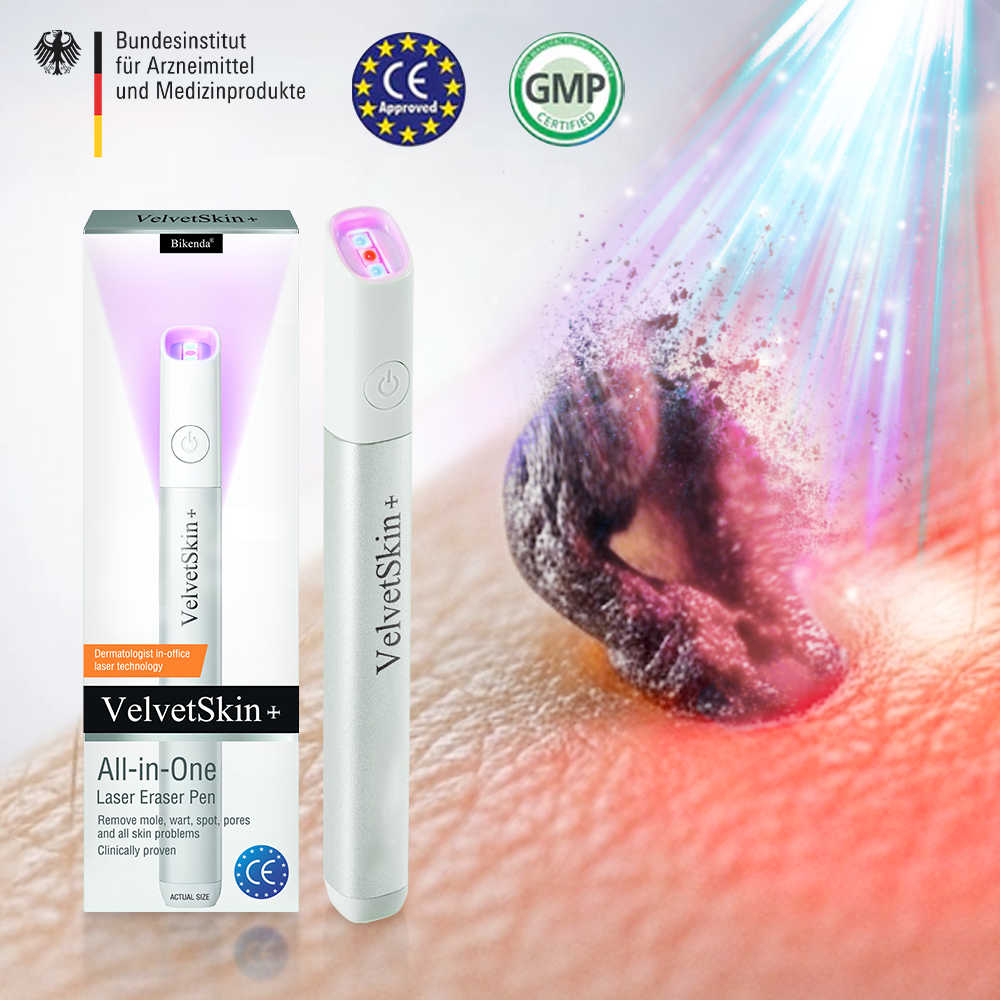 🇩🇪Bikenda® VelvetSkin+ All-in-One Laser Eraser Pen (mit CO₂-Lasertechnologie - entfernt effektiv Muttermale, Warzen, Hautanhängsel, Pigmentflecken und andere Hautunreinheiten)
