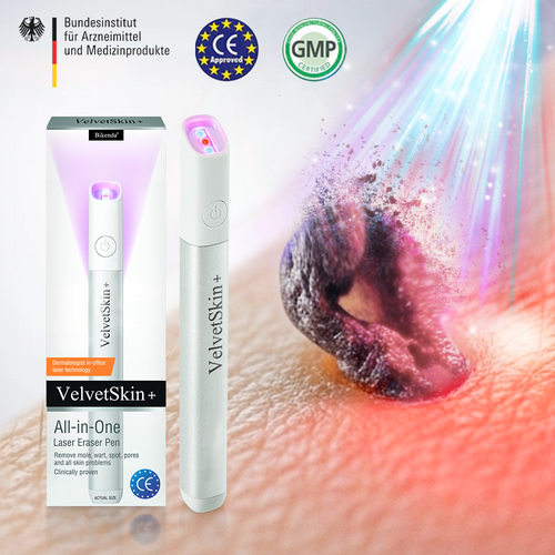 🇩🇪Bikenda® VelvetSkin+ All-in-One Laser Eraser Pen (mit CO₂-Lasertechnologie - entfernt effektiv Muttermale, Warzen, Hautanhängsel, Pigmentflecken und andere Hautunreinheiten)